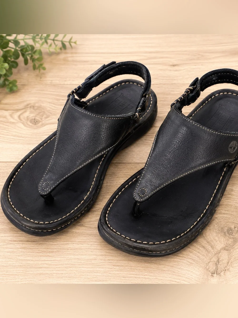 Timberland Smart Comfort Black Leather Sandals Size 8M